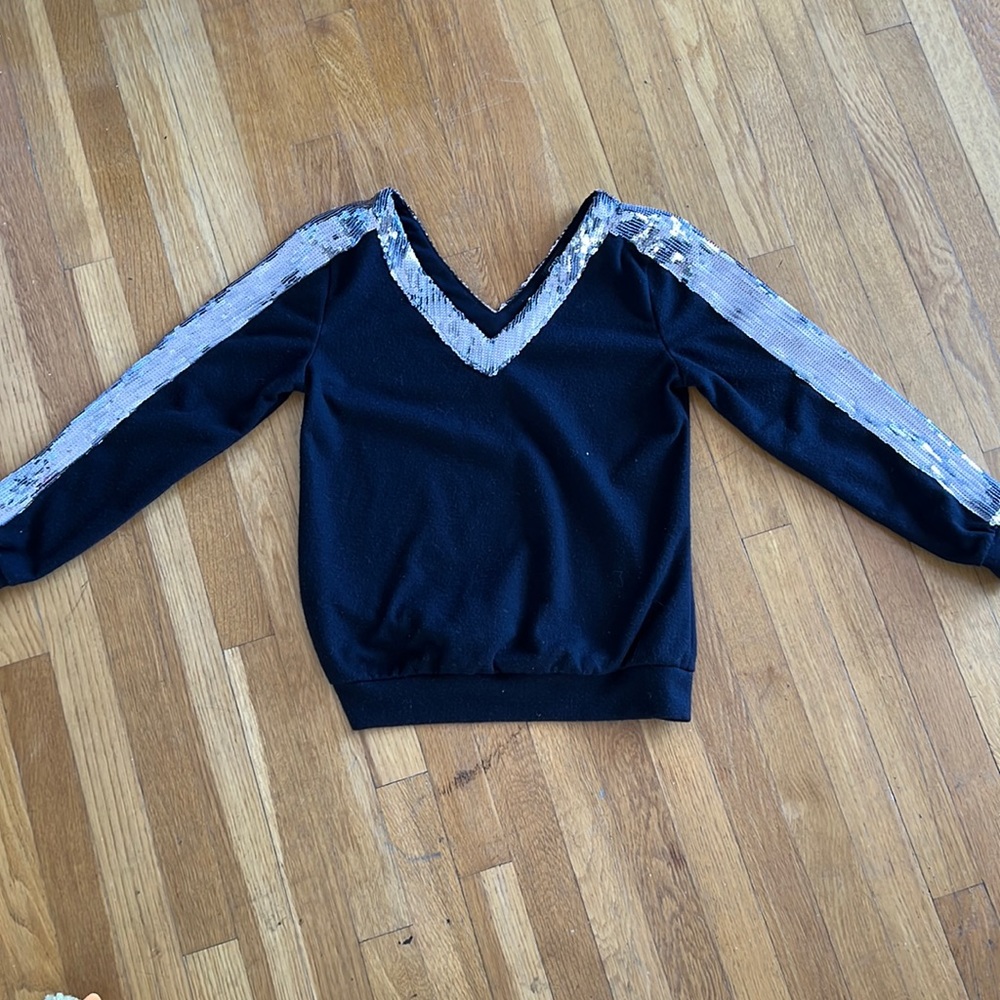Black cotton sequin sleeved pullover